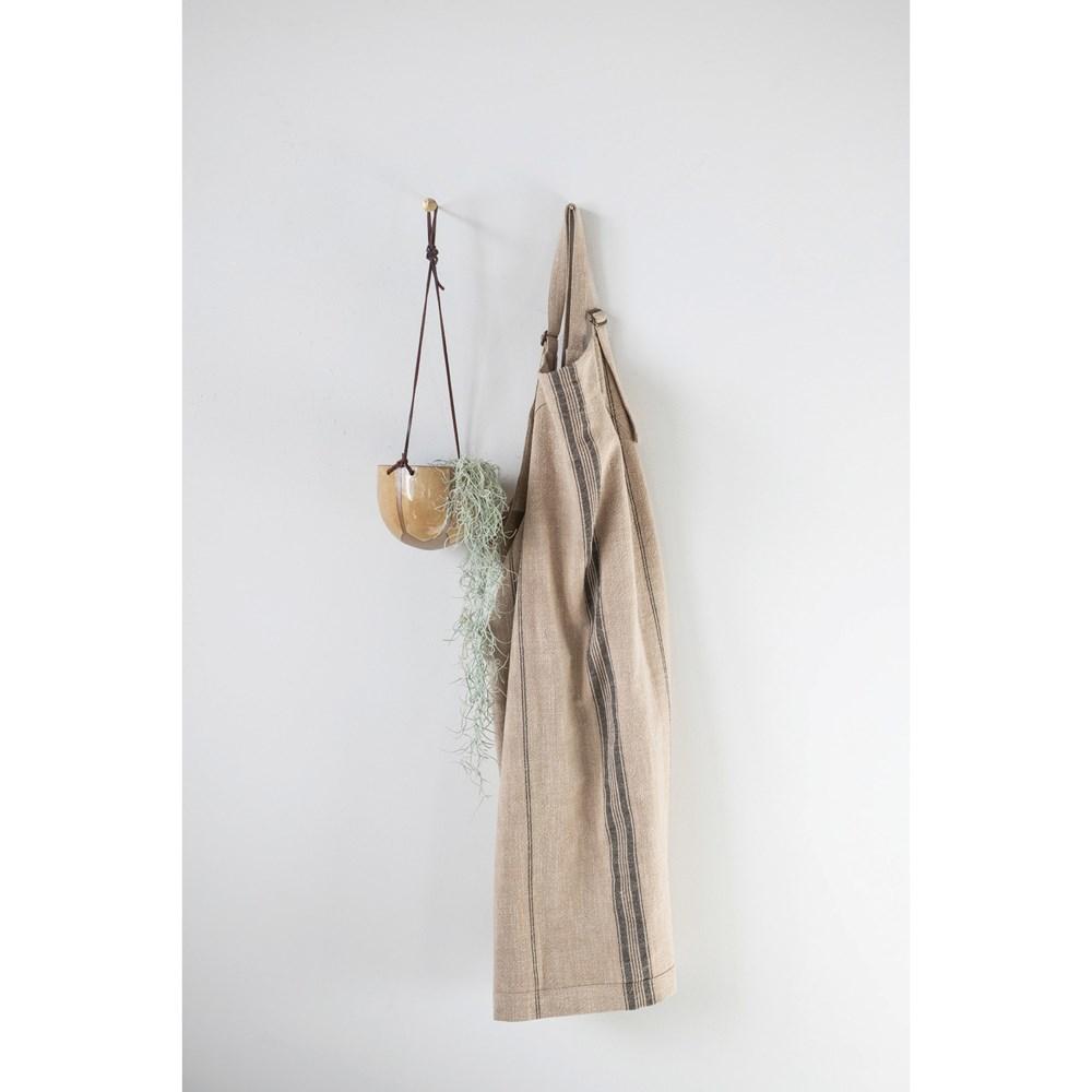 Beige & Black Woven Cotton Blend Cross Back Apron w/Adjustable Straps & Stripes,