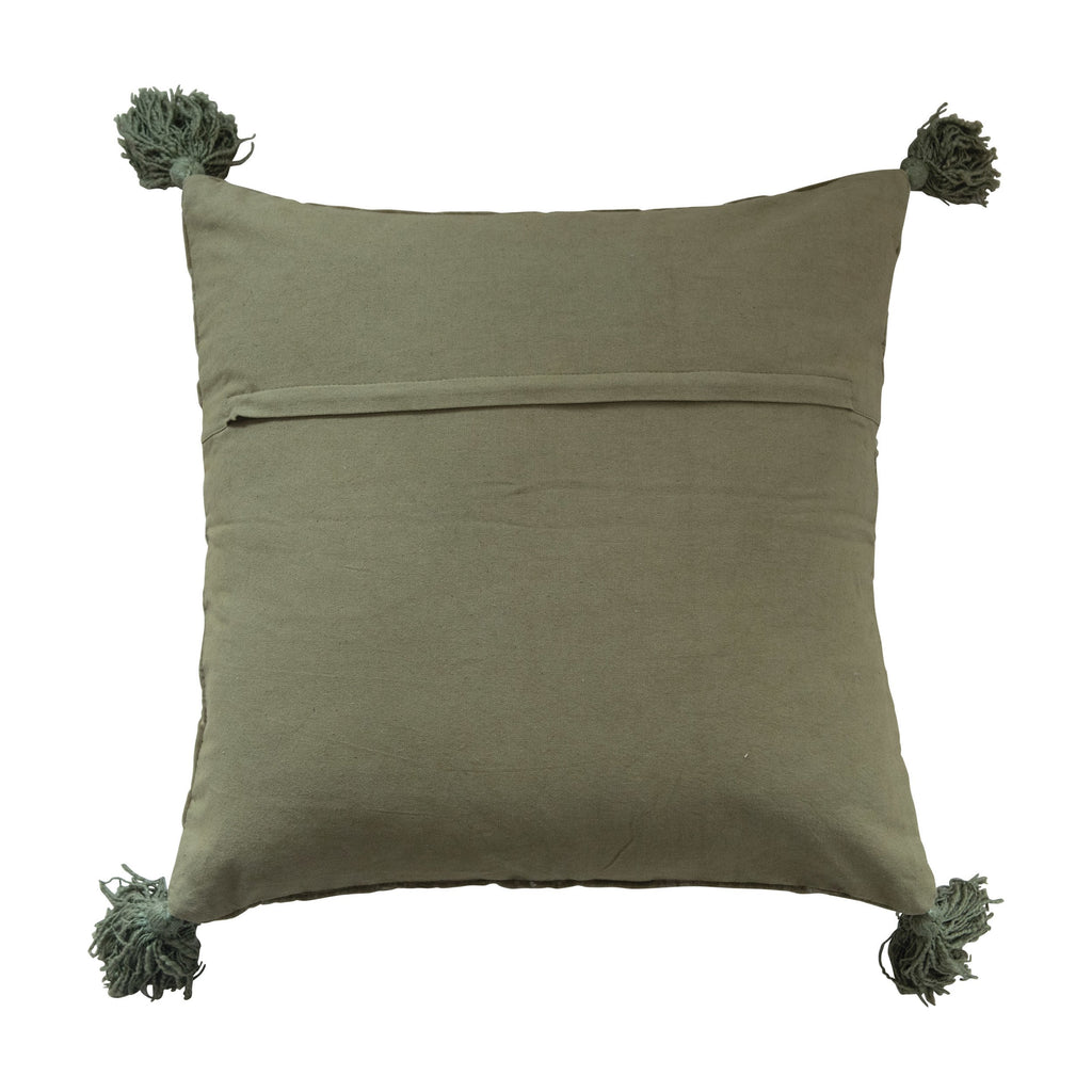 Green Quilted Cotton Velvet Pillow w/Tassels
