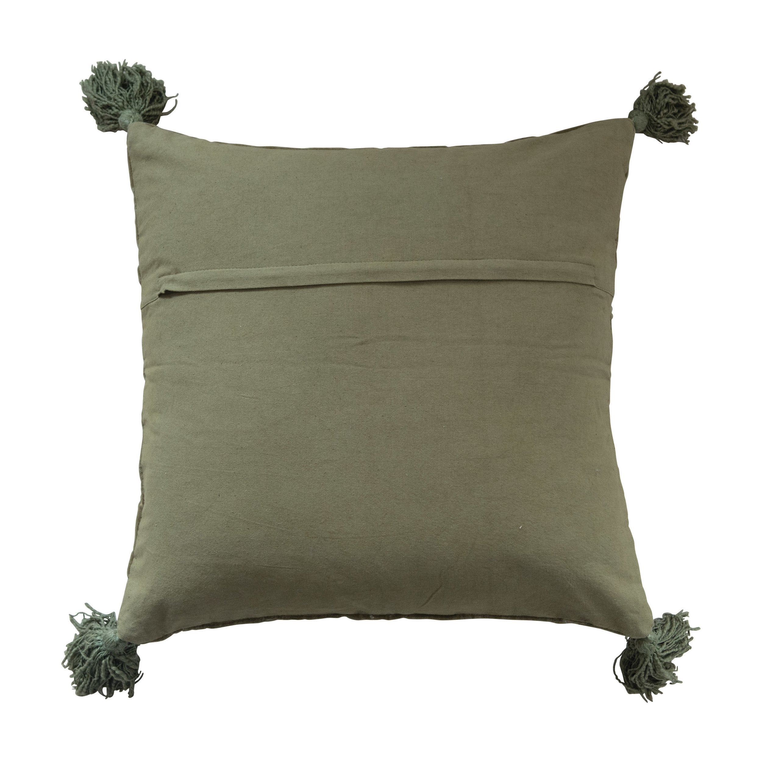 Green Quilted Cotton Velvet Pillow w/Tassels