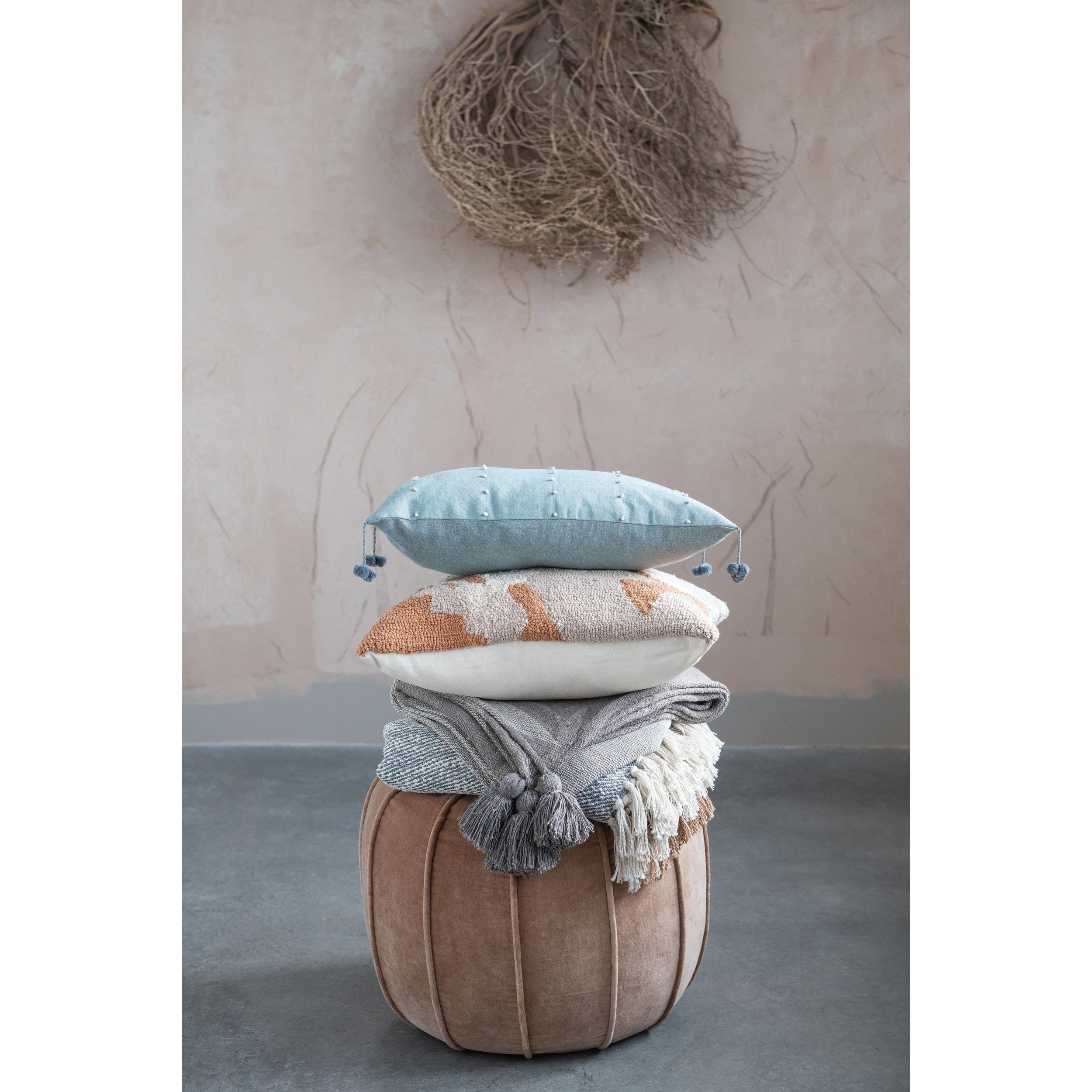 Sand Colored Cotton Velvet Pouf