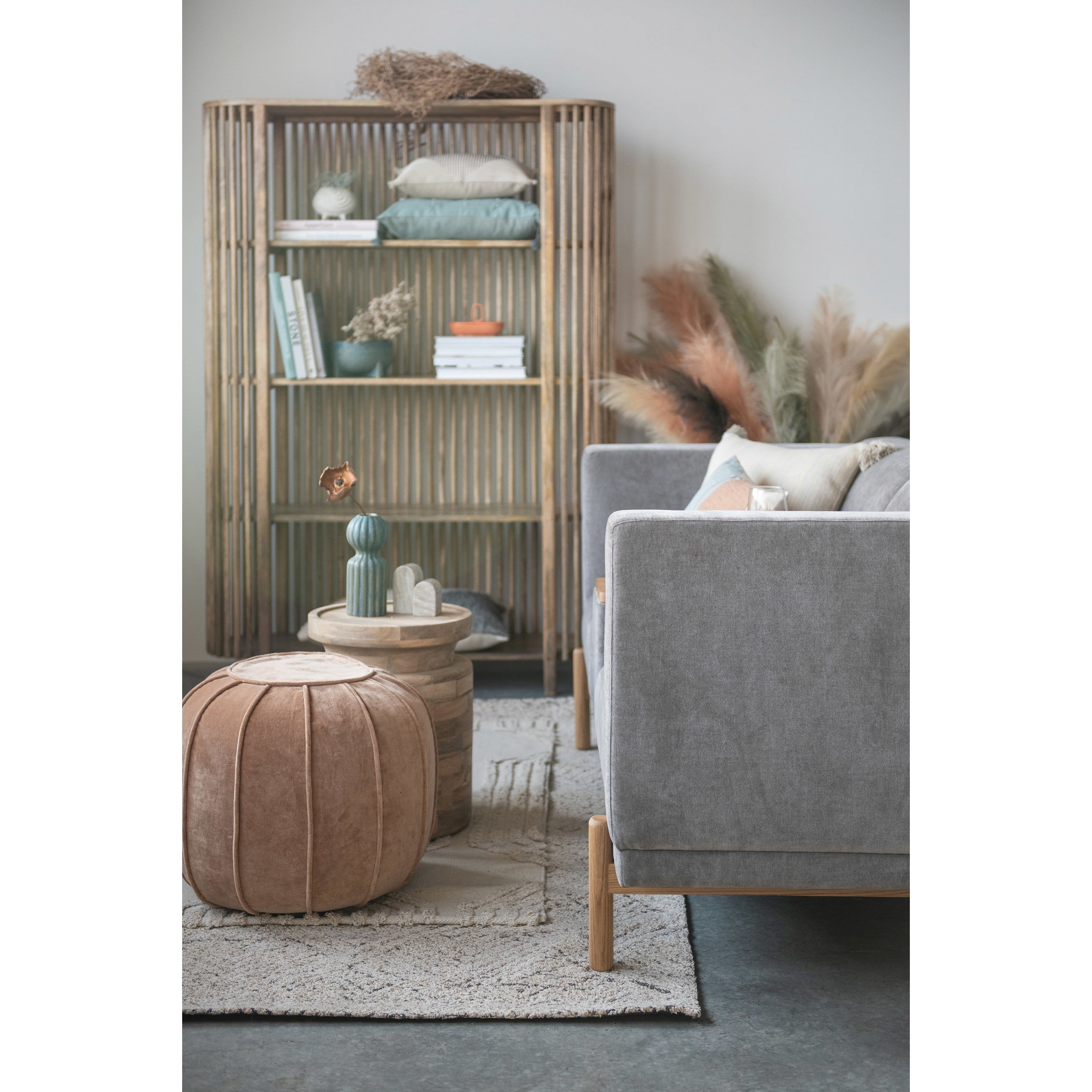 Sand Colored Cotton Velvet Pouf
