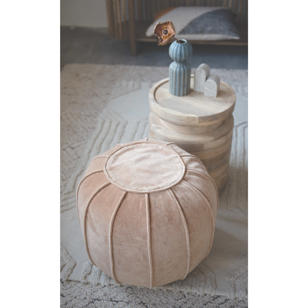 Sand Colored Cotton Velvet Pouf