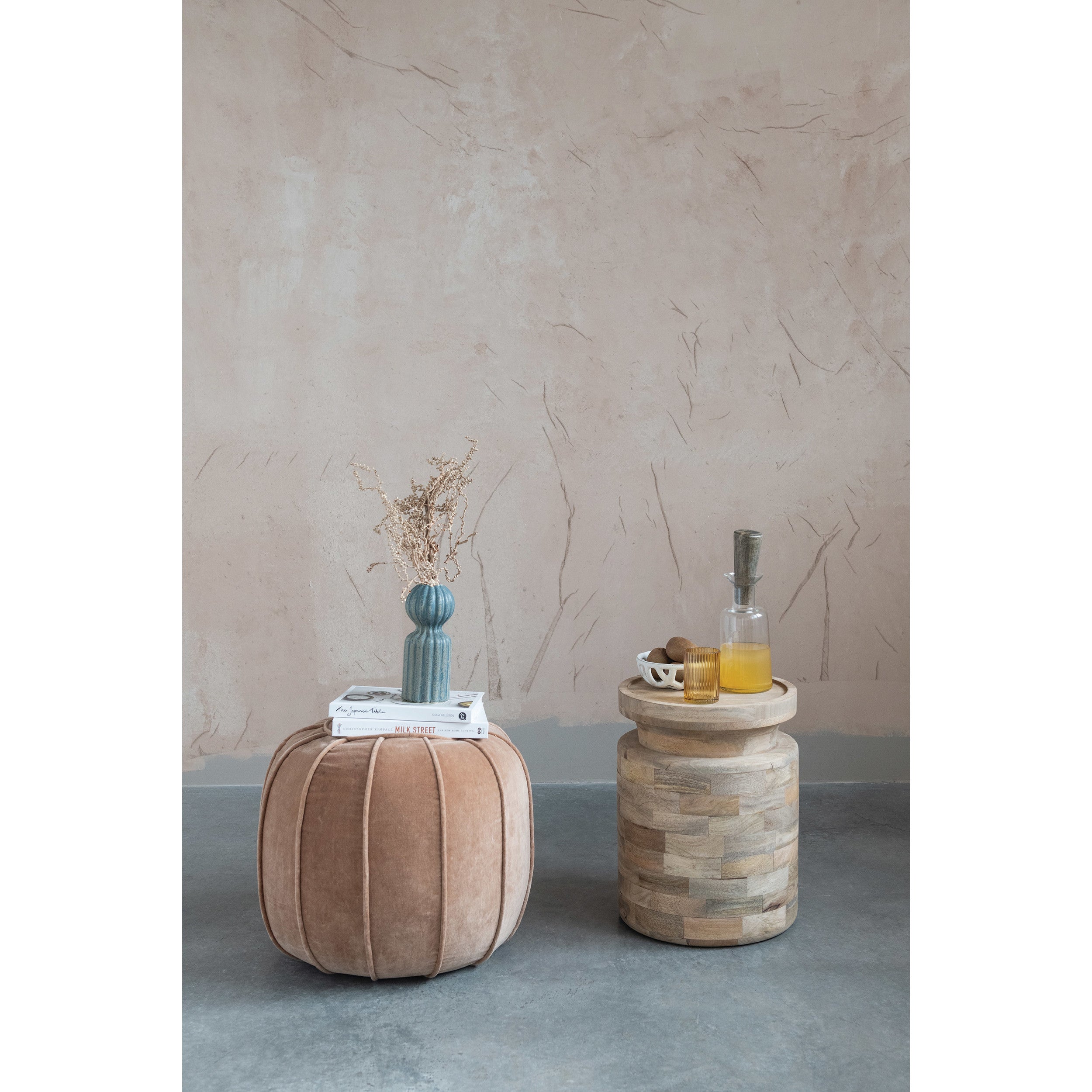 Sand Colored Cotton Velvet Pouf