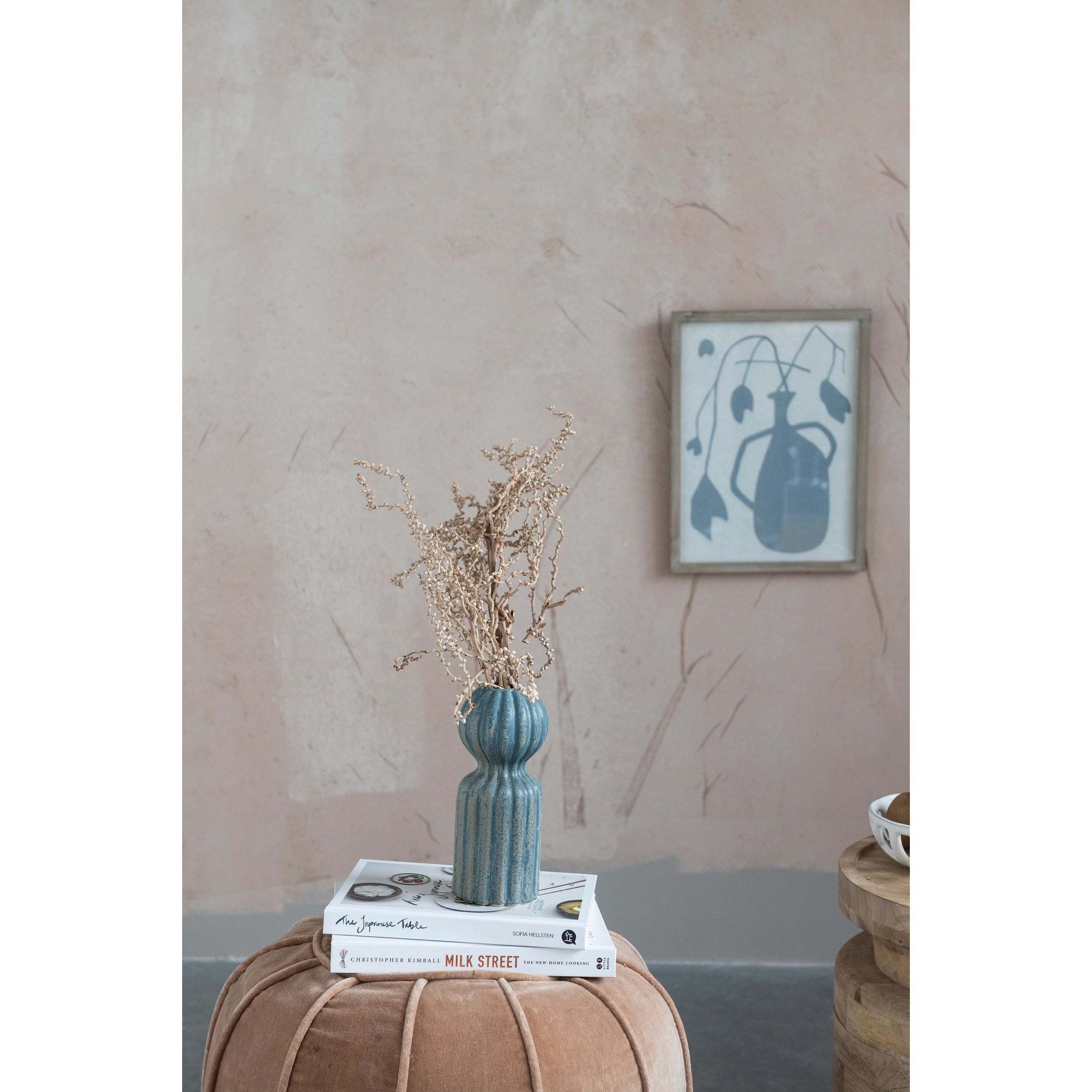 Sand Colored Cotton Velvet Pouf