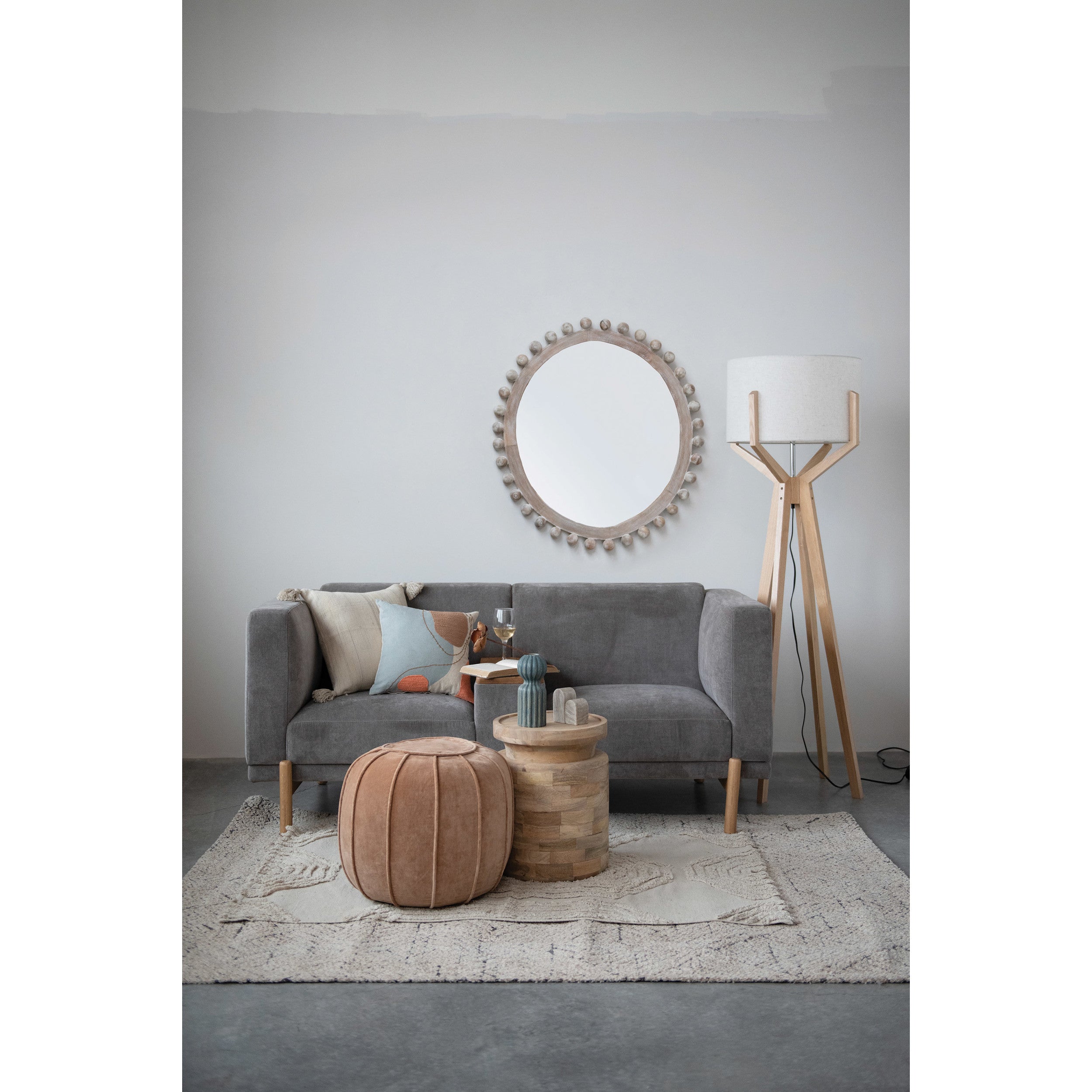 Sand Colored Cotton Velvet Pouf