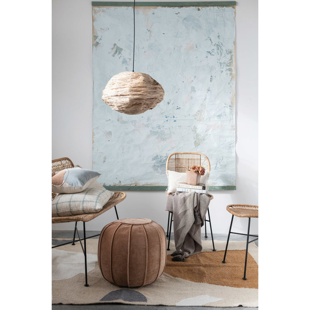 Sand Colored Cotton Velvet Pouf