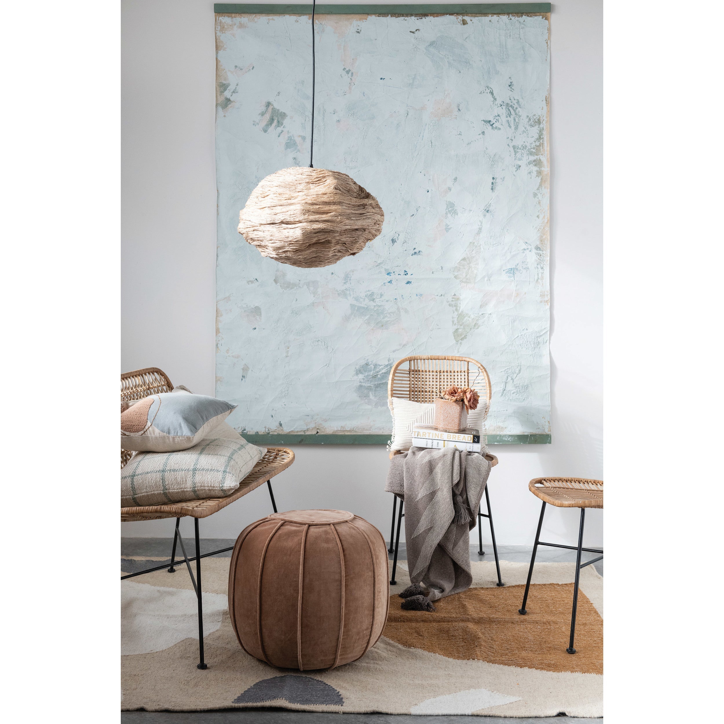 Sand Colored Cotton Velvet Pouf