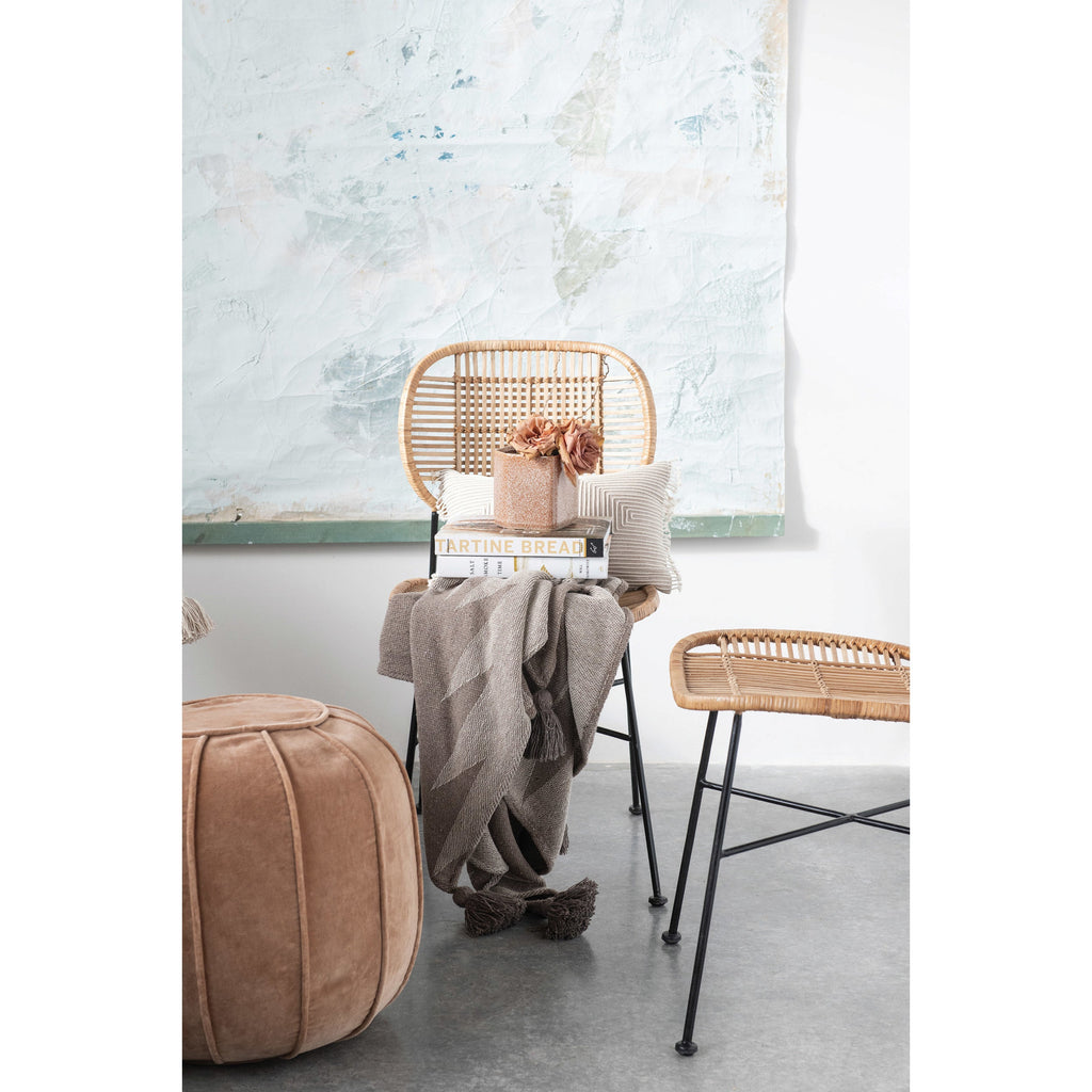 Sand Colored Cotton Velvet Pouf