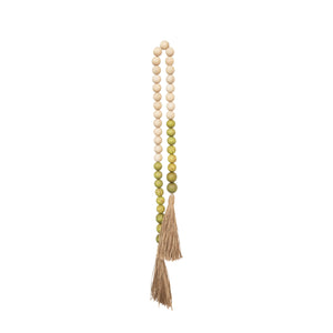 Natural & Green Wood & Coco Shell Bead Garland w/Jute Tassels