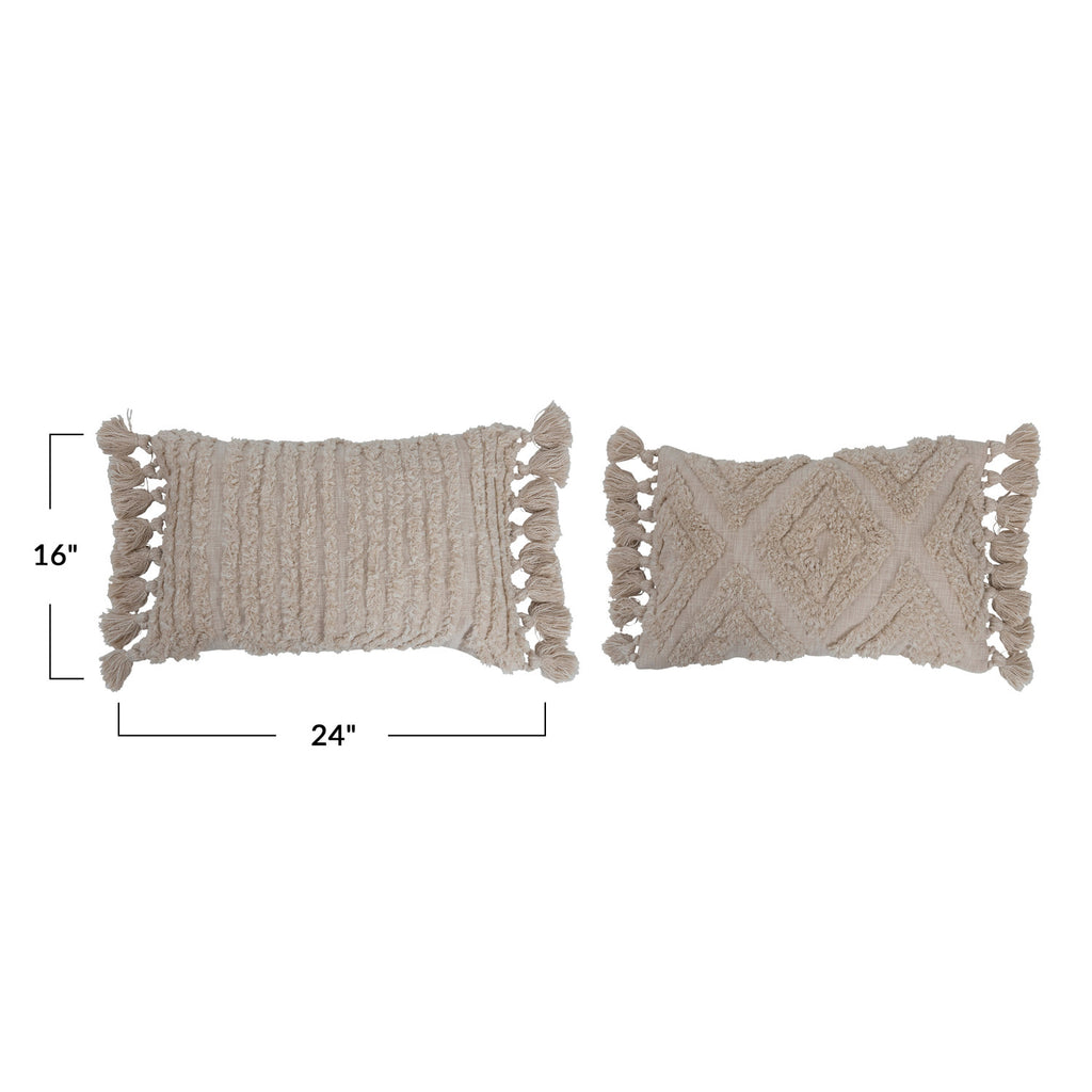 Cream Lumbar Pillow w/Tufted Design & Tassels