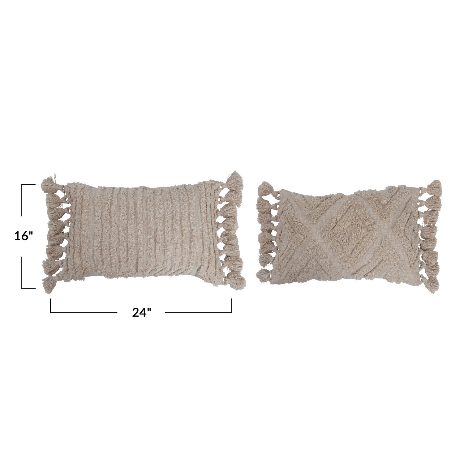 Cream Lumbar Pillow w/Tufted Design & Tassels