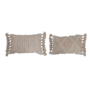 Cream Lumbar Pillow w/Tufted Design & Tassels