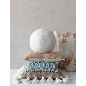 Tufted Two-Sided Lumbar Pillow w/Button & Fringe