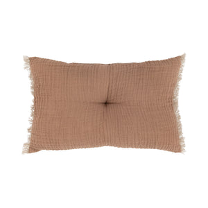 Tufted Two-Sided Lumbar Pillow w/Button & Fringe