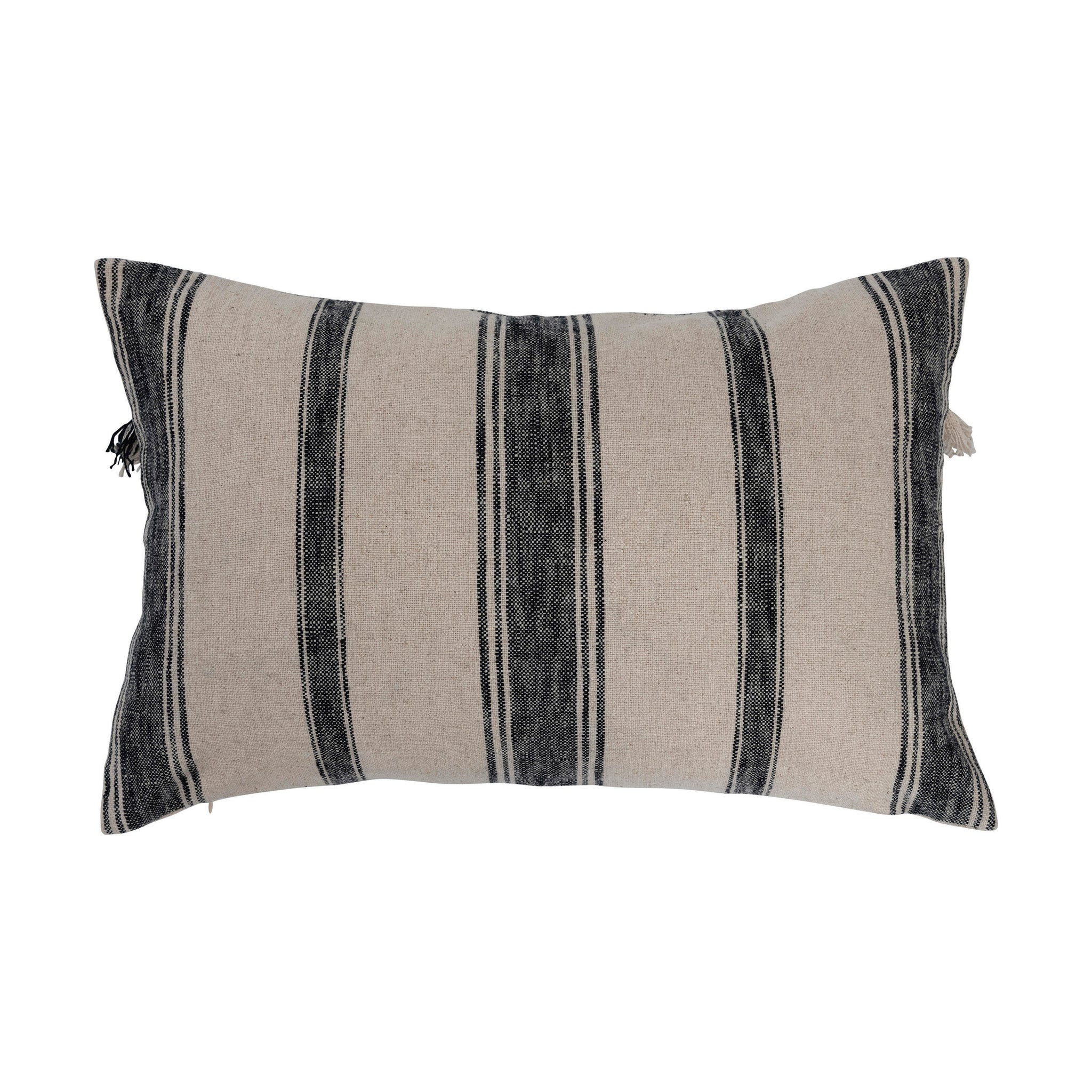 Black and white outdoor pillows, Striped Tassel, Beige