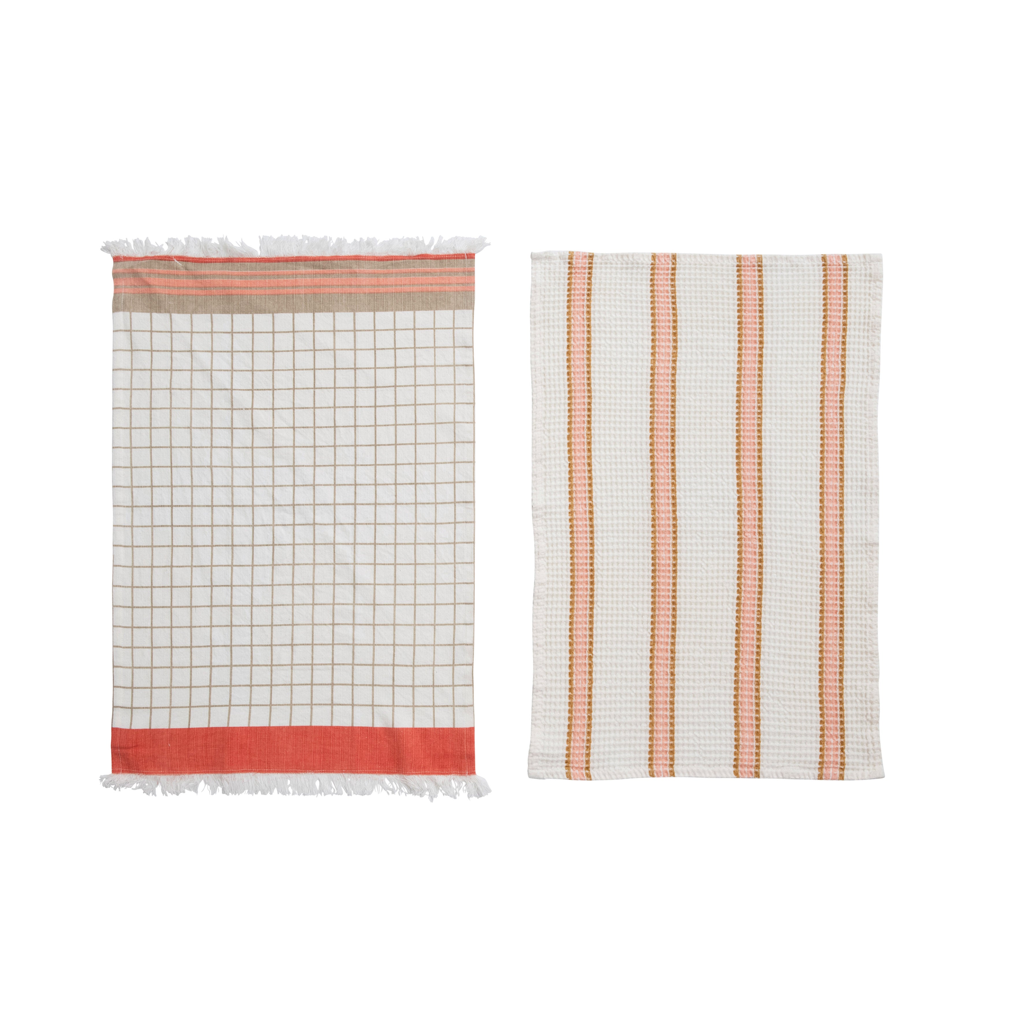 Taupe & Coral Cotton Tea Towel