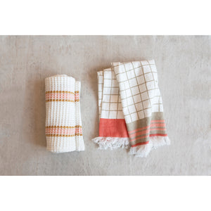 Taupe & Coral Cotton Tea Towel