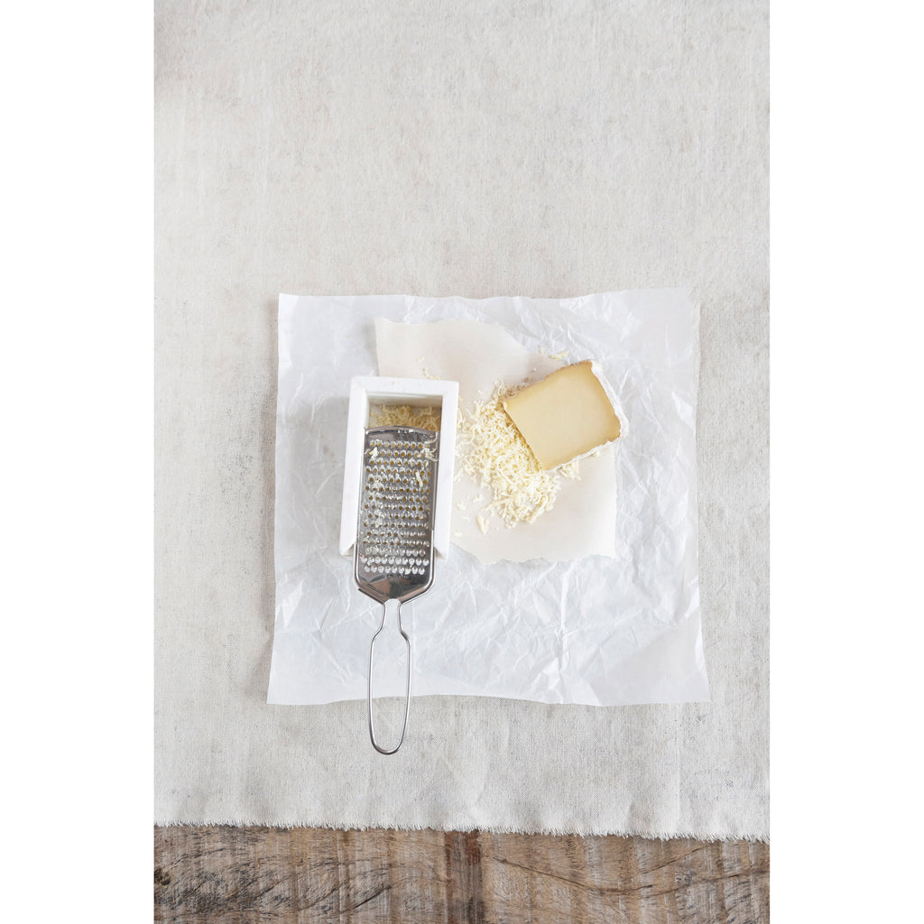 White Marble & Stainless Steel Grater Set