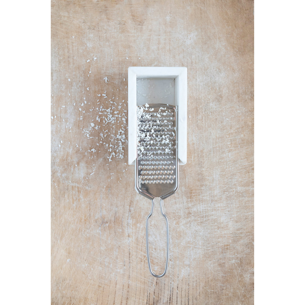 White Marble & Stainless Steel Grater Set