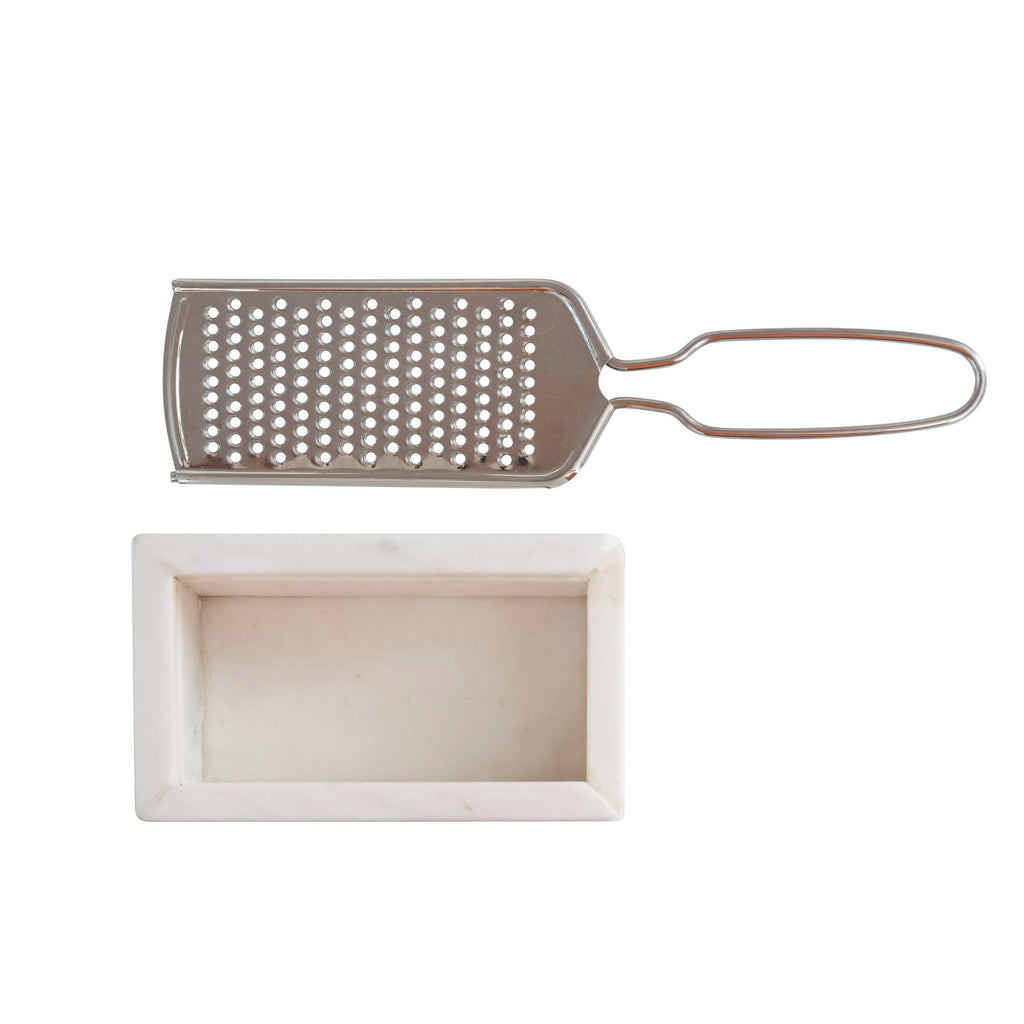 White Marble & Stainless Steel Grater Set
