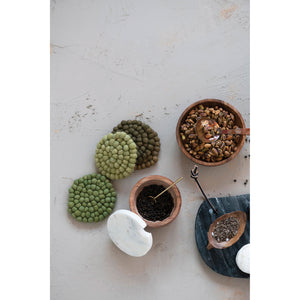 Marble & Wood Bowl w/Lid & Brass Spoon