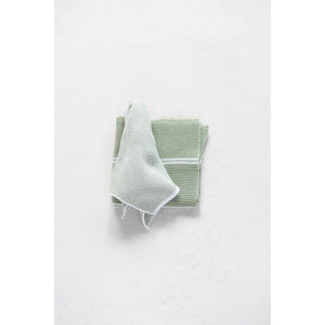 Square Cotton Knit Dish Cloths - Sage & White