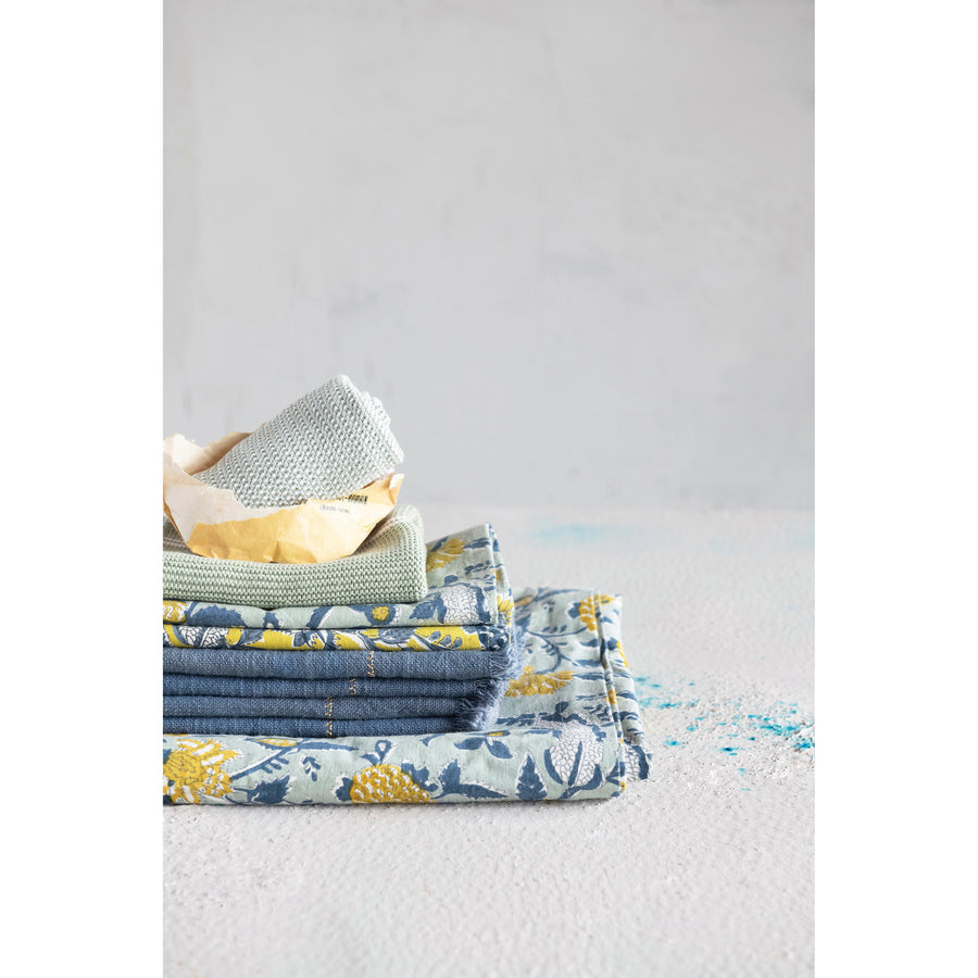 Square Cotton Knit Dish Cloths - Sage & White