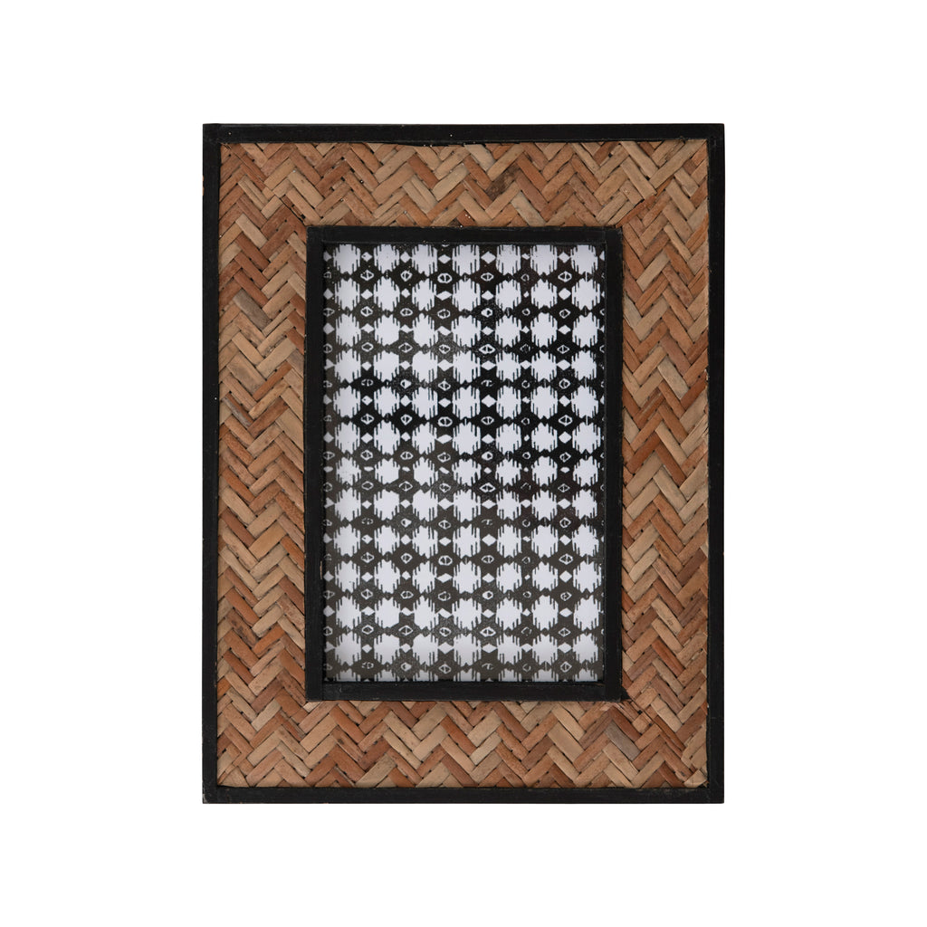 Natural & Black Bamboo Photo Frame w/Herringbone Pattern