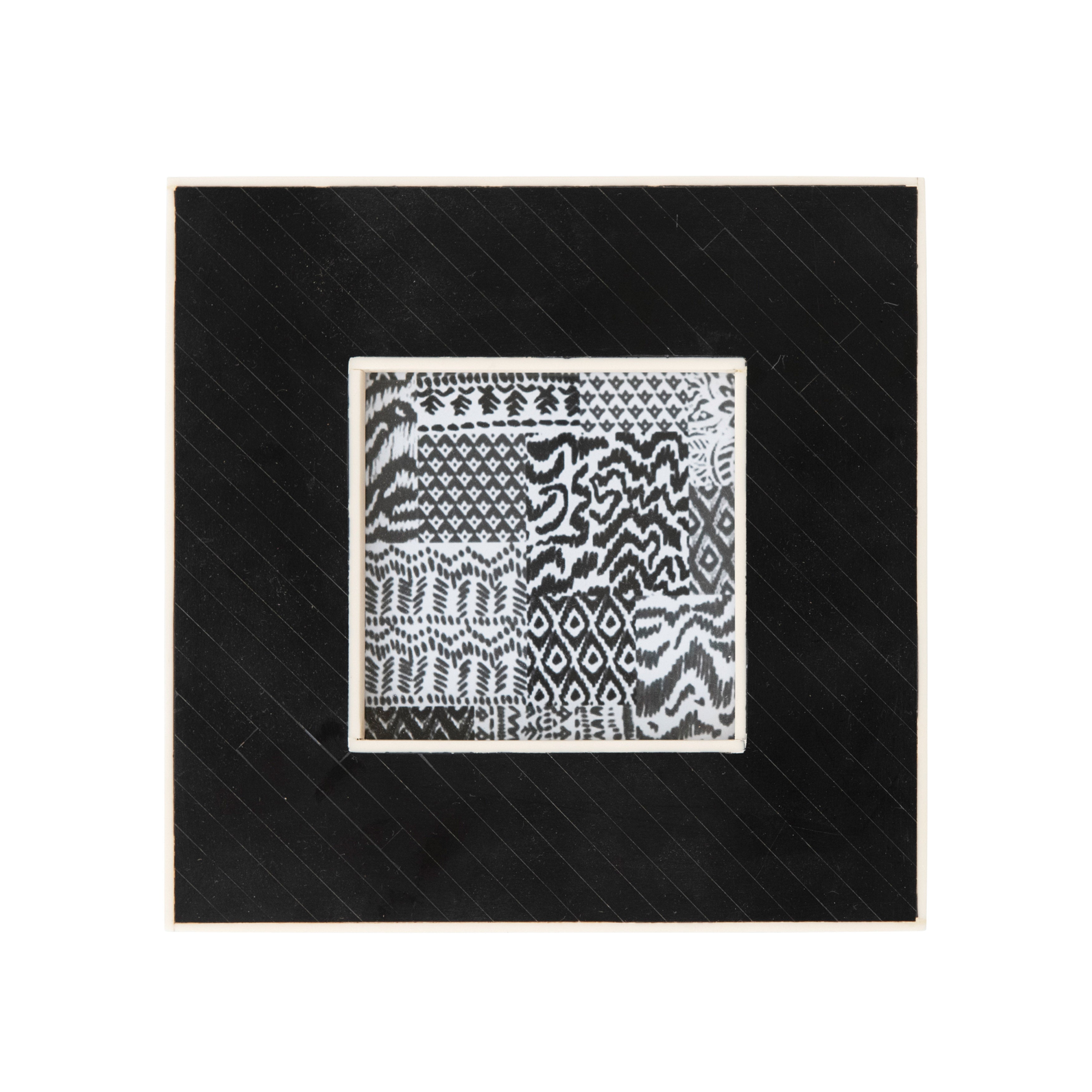 Black & Cream Square Resin Photo Frame w/Diagonal Inlay