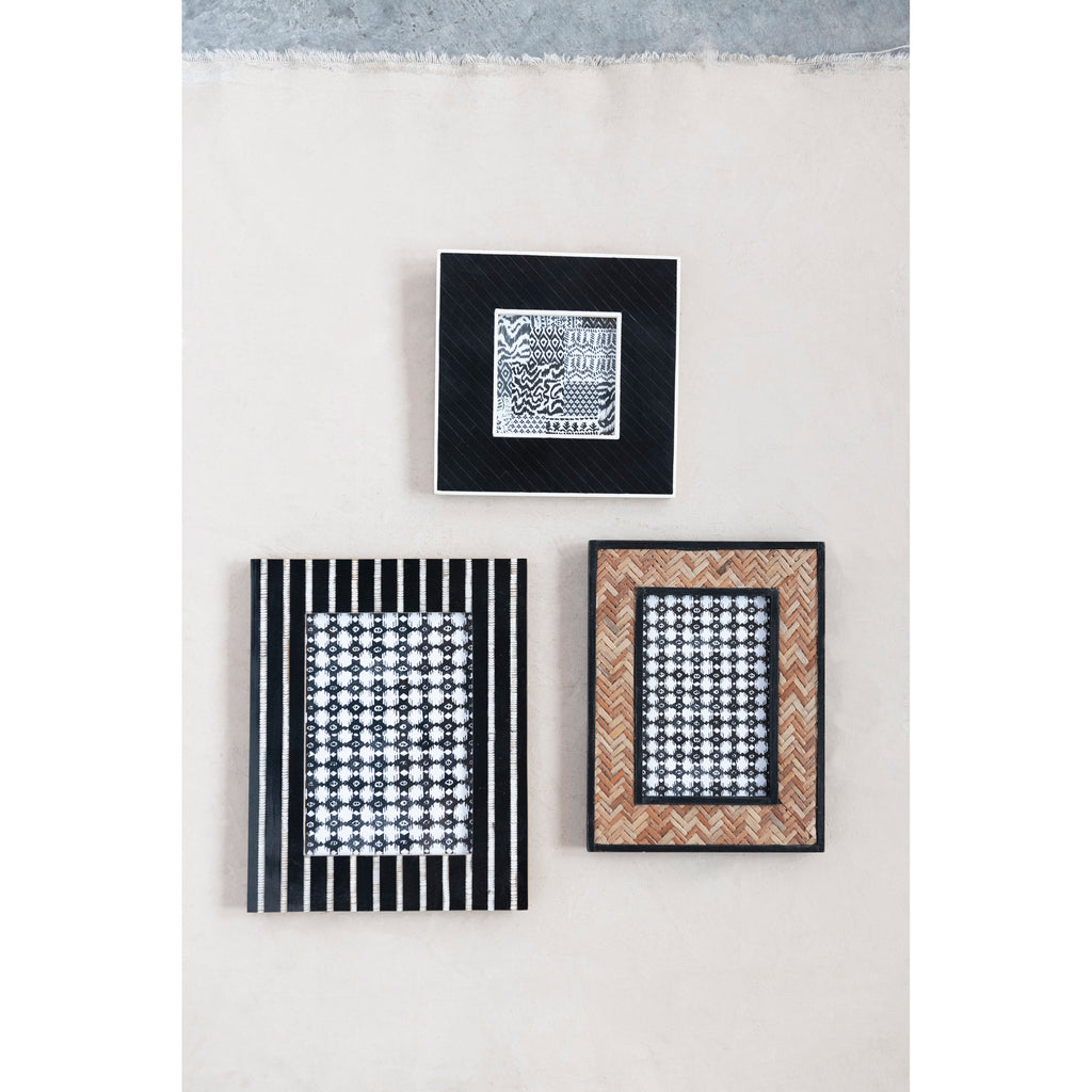 Black & Cream Square Resin Photo Frame w/Diagonal Inlay