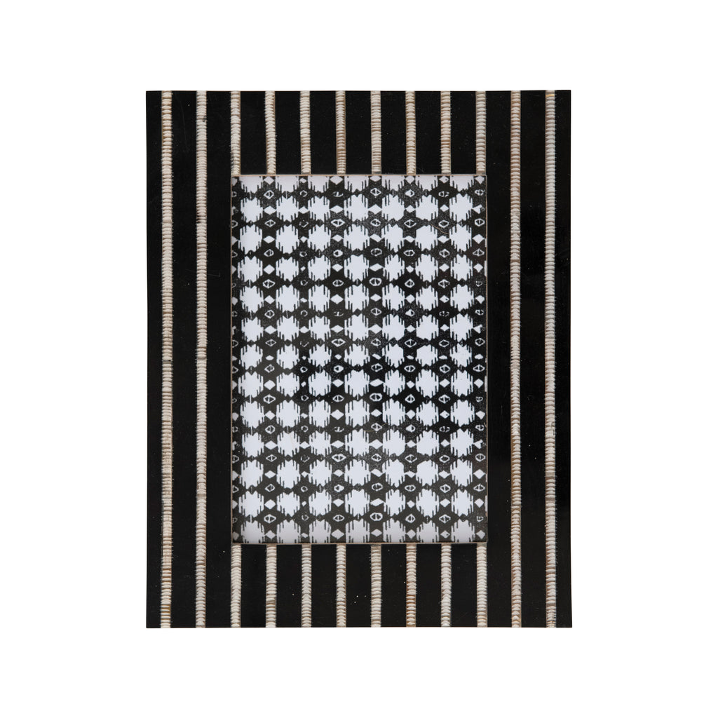 Black & Cream Resin & Horn Photo Frame w/Stripes