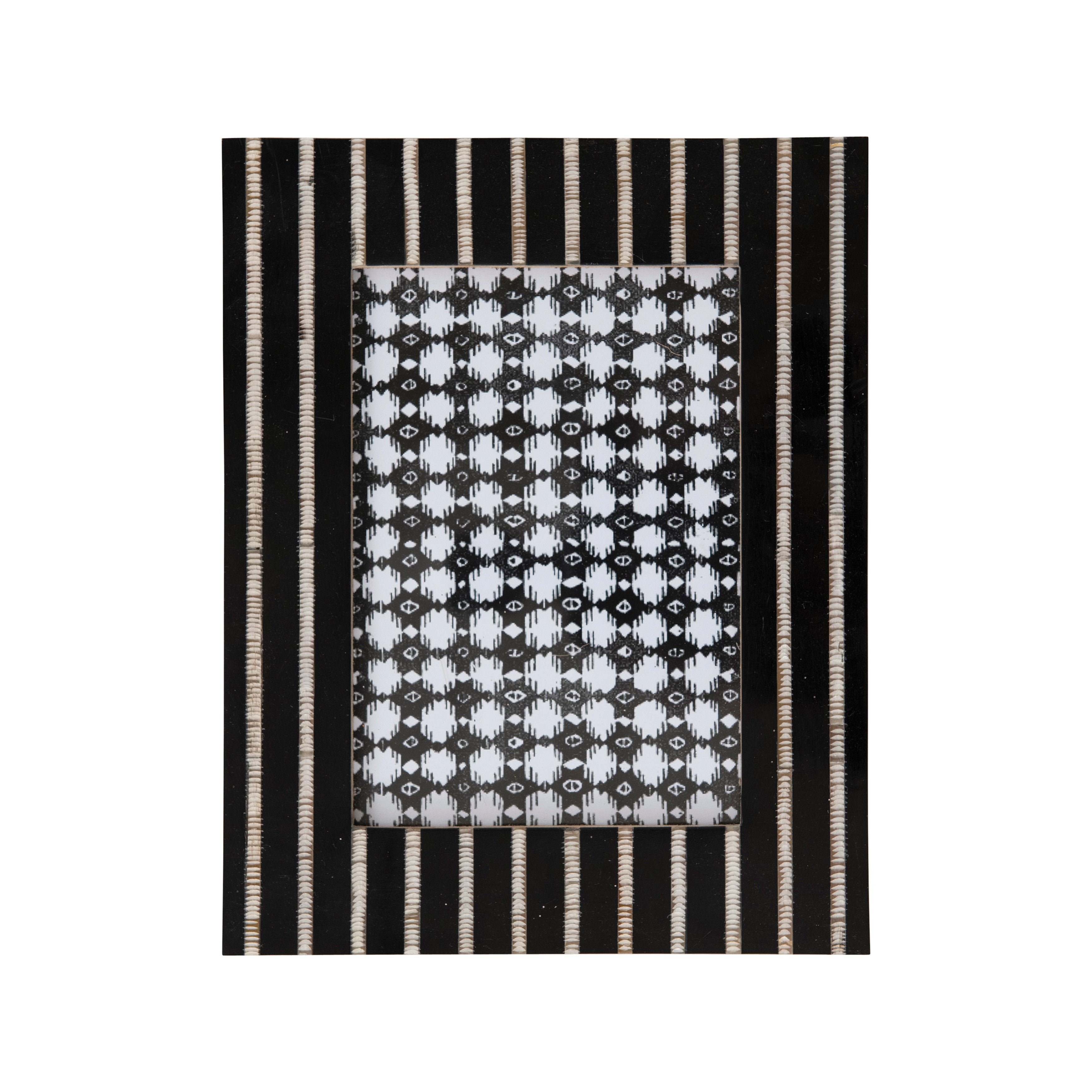 Black & Cream Resin & Horn Photo Frame w/Stripes