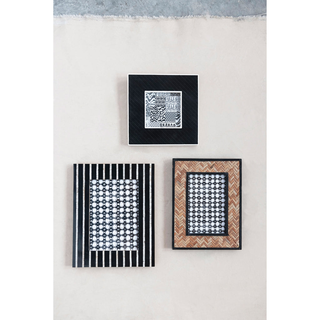 Natural & Black Bamboo Photo Frame w/Herringbone Pattern