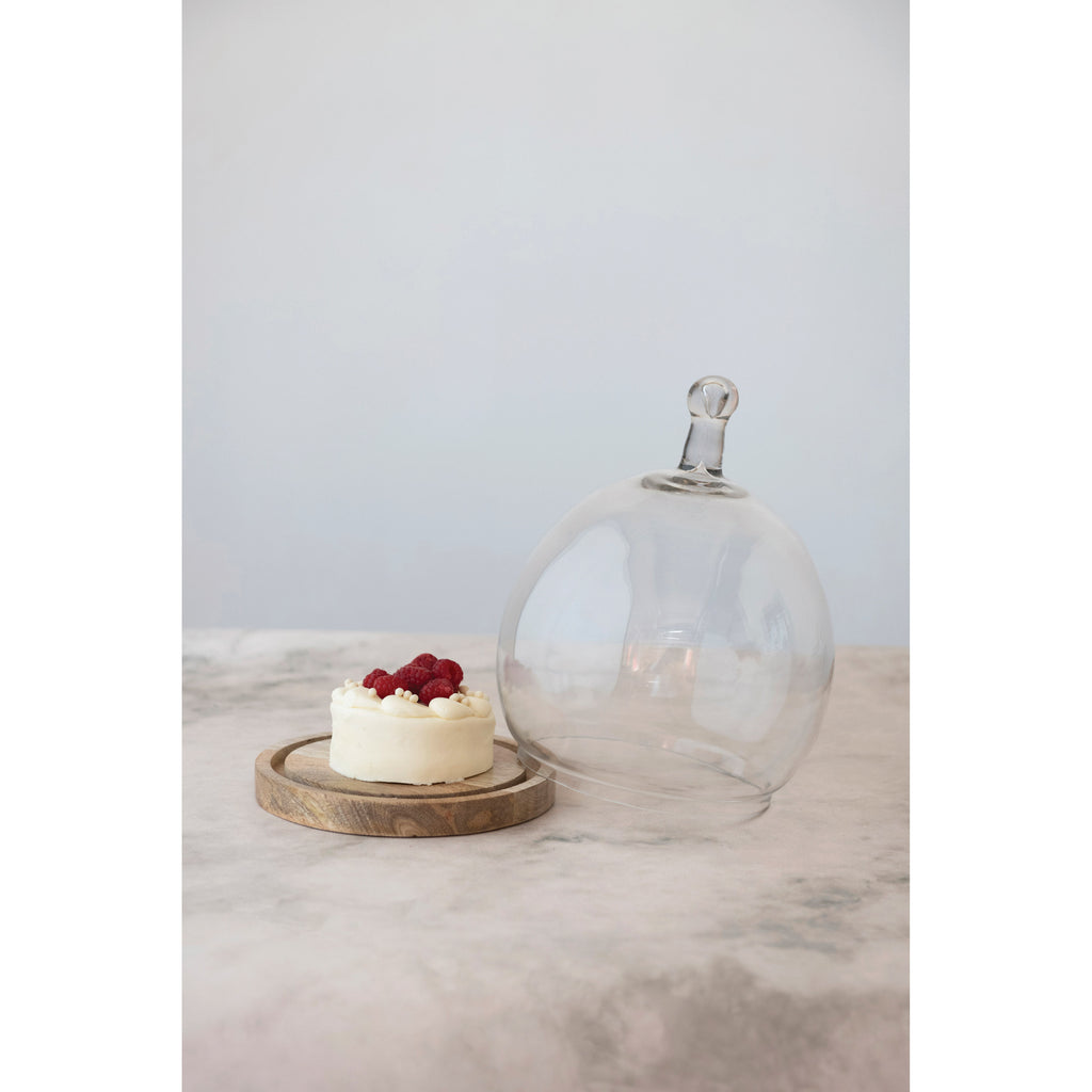 Round Glass Cloche w/Wooden Base