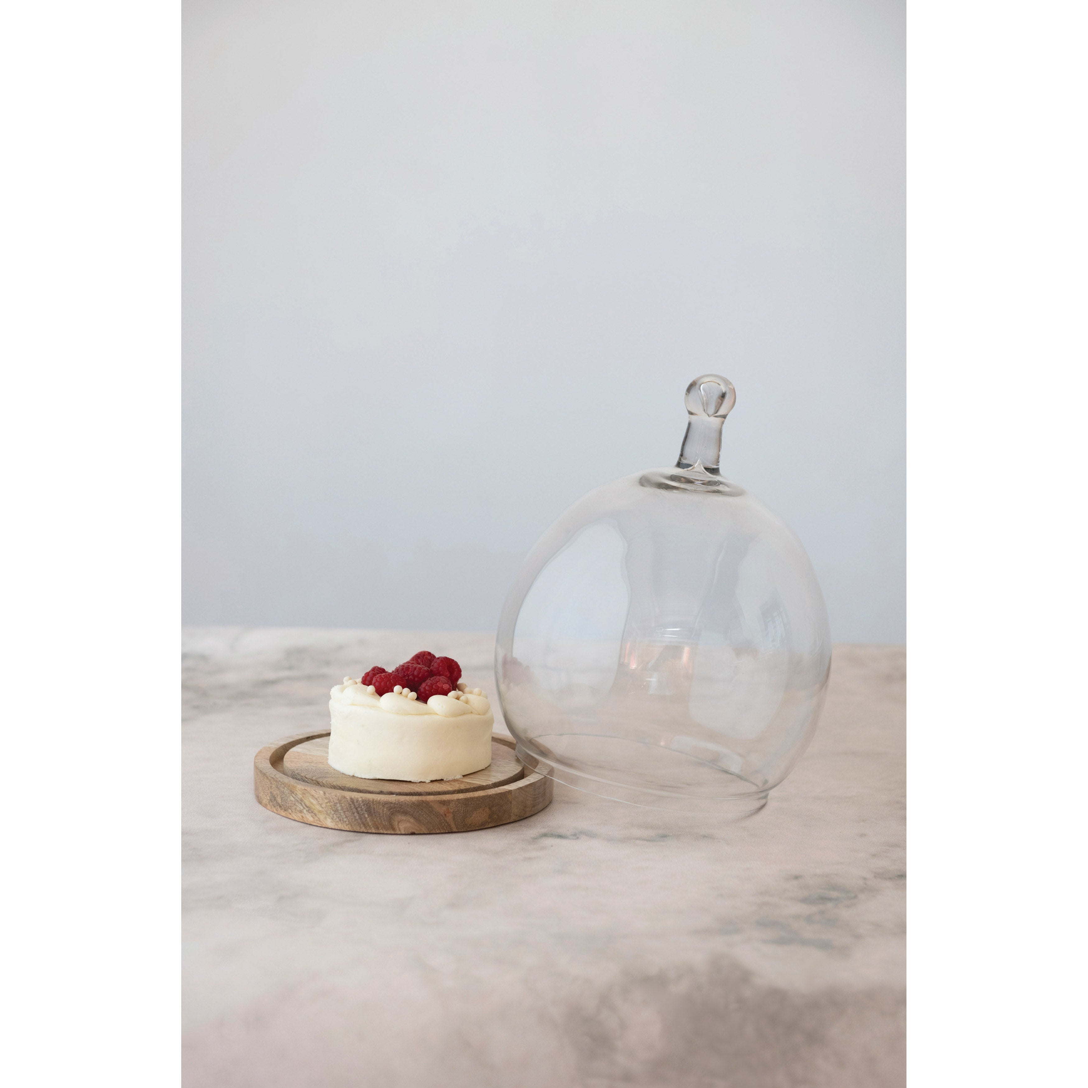 Round Glass Cloche w/Wooden Base