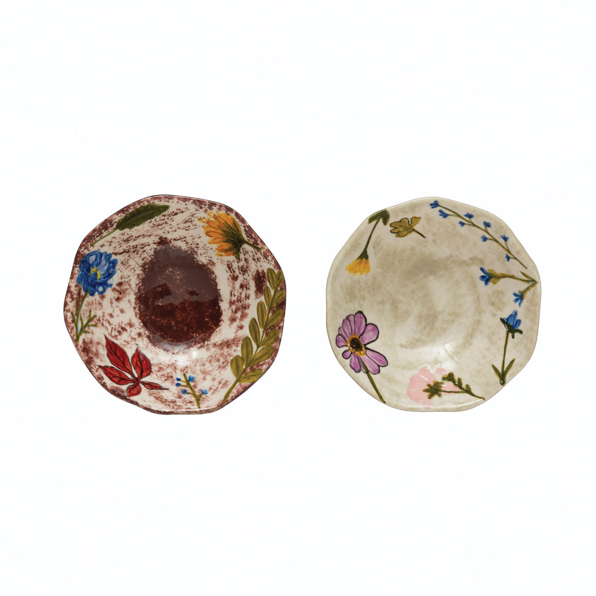 Hand-Painted Round Stoneware Dish w/Debossed Florals