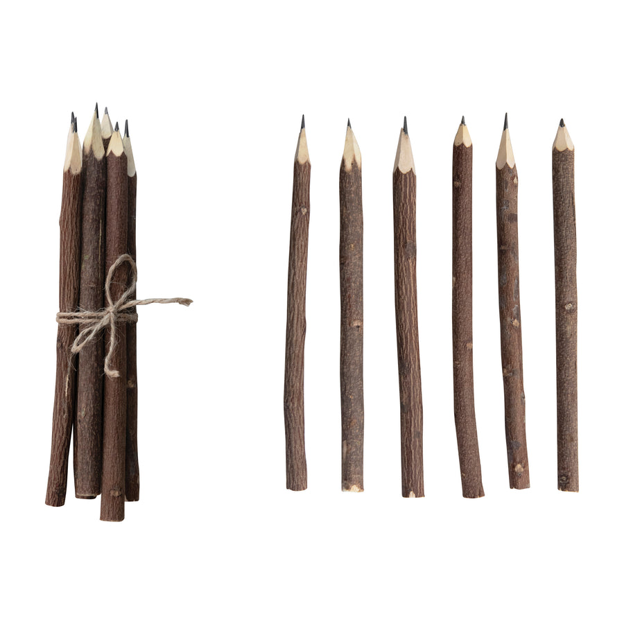S/6 Hand-Carved Wood Pencils w/ ute Tie