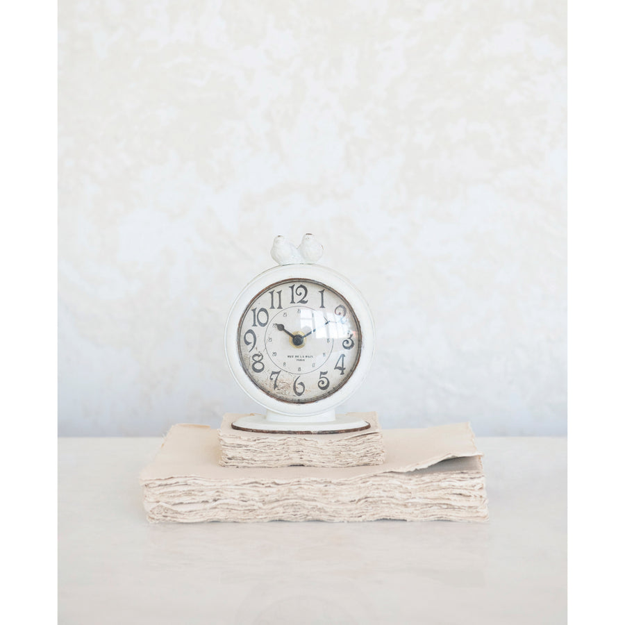 Cream Pewter Mantle Clock w/Birds