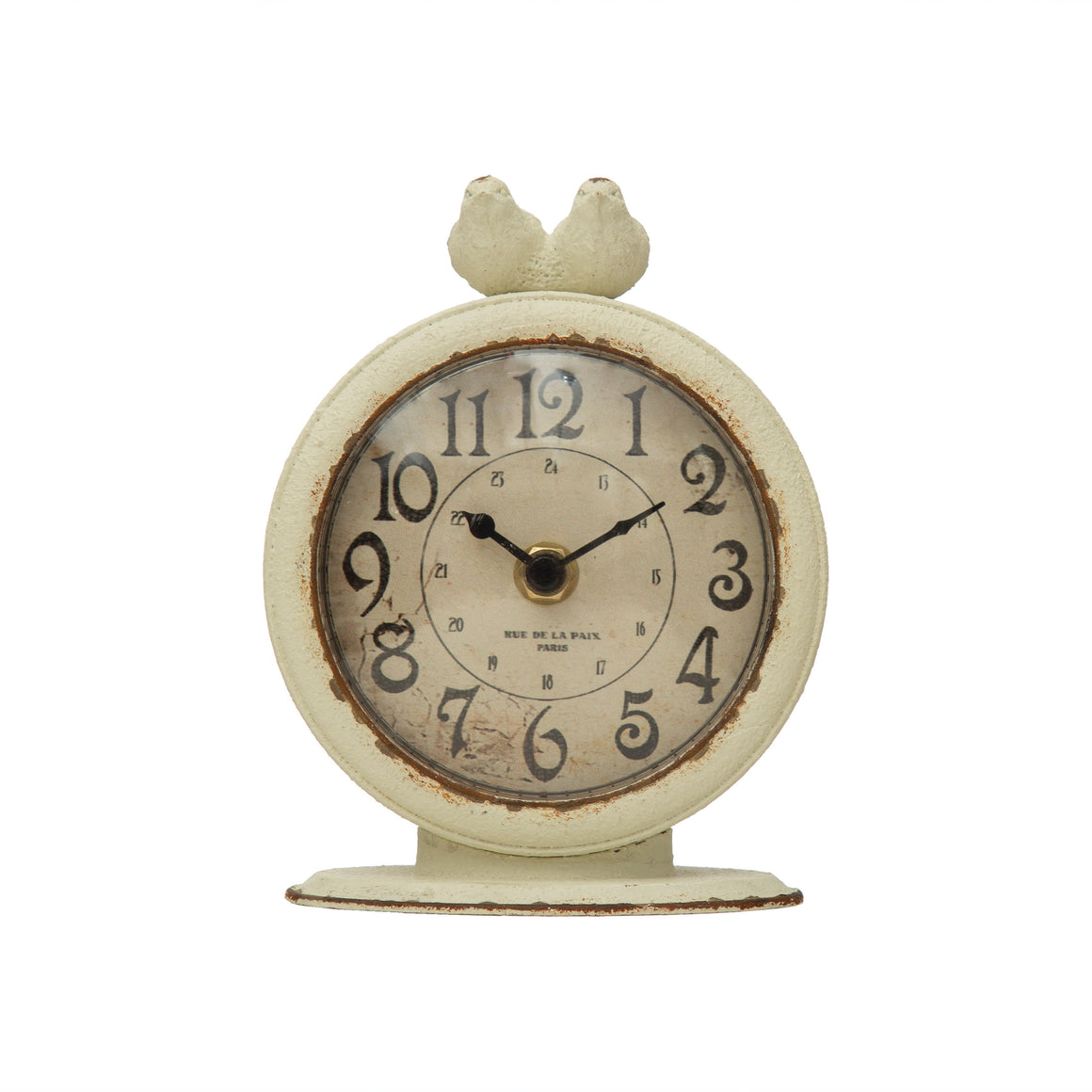 Cream Pewter Mantle Clock w/Birds