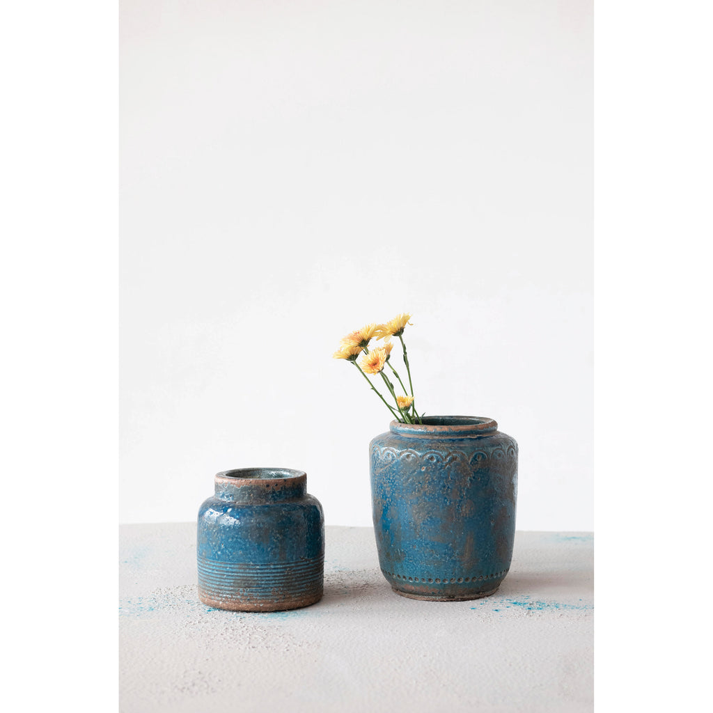 Distressed Blue Terracotta Pot