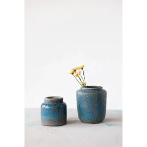 Distressed Blue Terracotta Vase