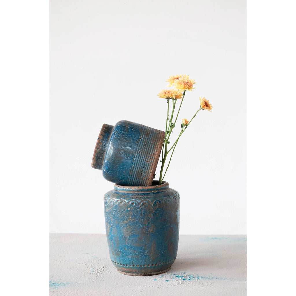 Distressed Blue Terracotta Pot