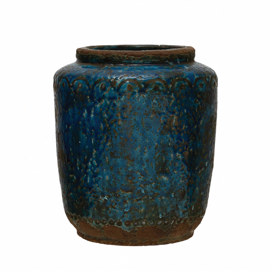 Distressed Blue Terracotta Pot