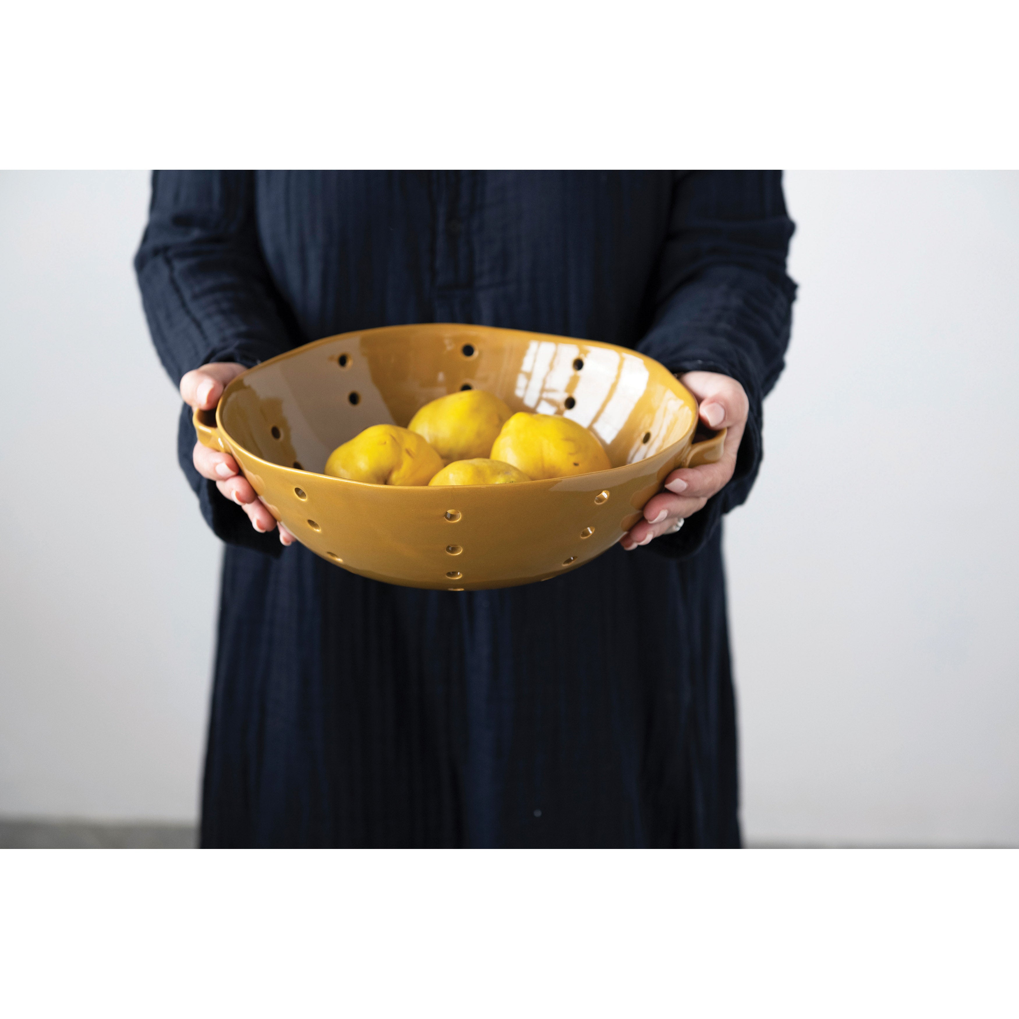 Butterscotch Colored Stoneware Colander w/Handles