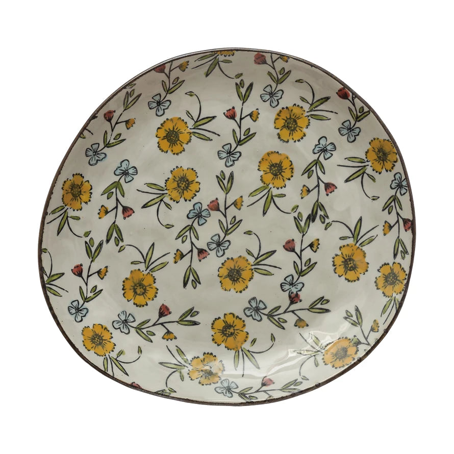 Stoneware Plate w/Floral Pattern