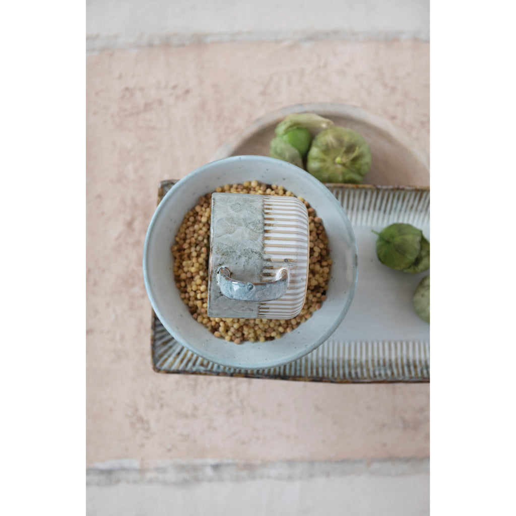 White Stoneware Bowl w/Reactive Glaze