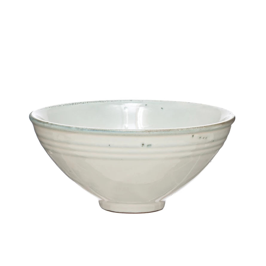 White Stoneware Bowl w/Reactive Glaze