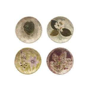Hand-Painted Round Stoneware Plate w/Debossed Florals