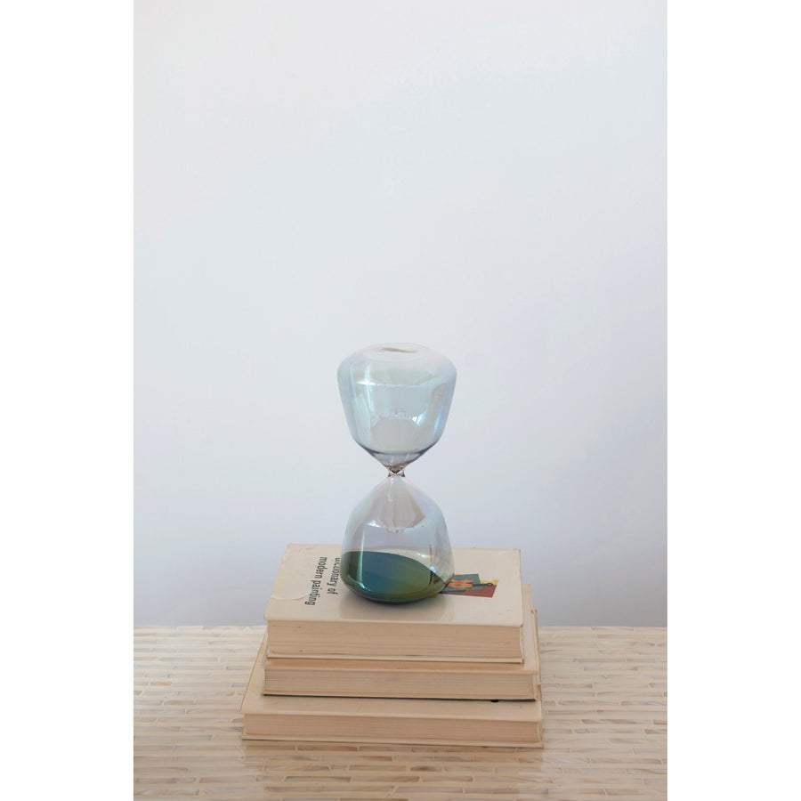 Iridescent Glass Hourglass w/Black Sand