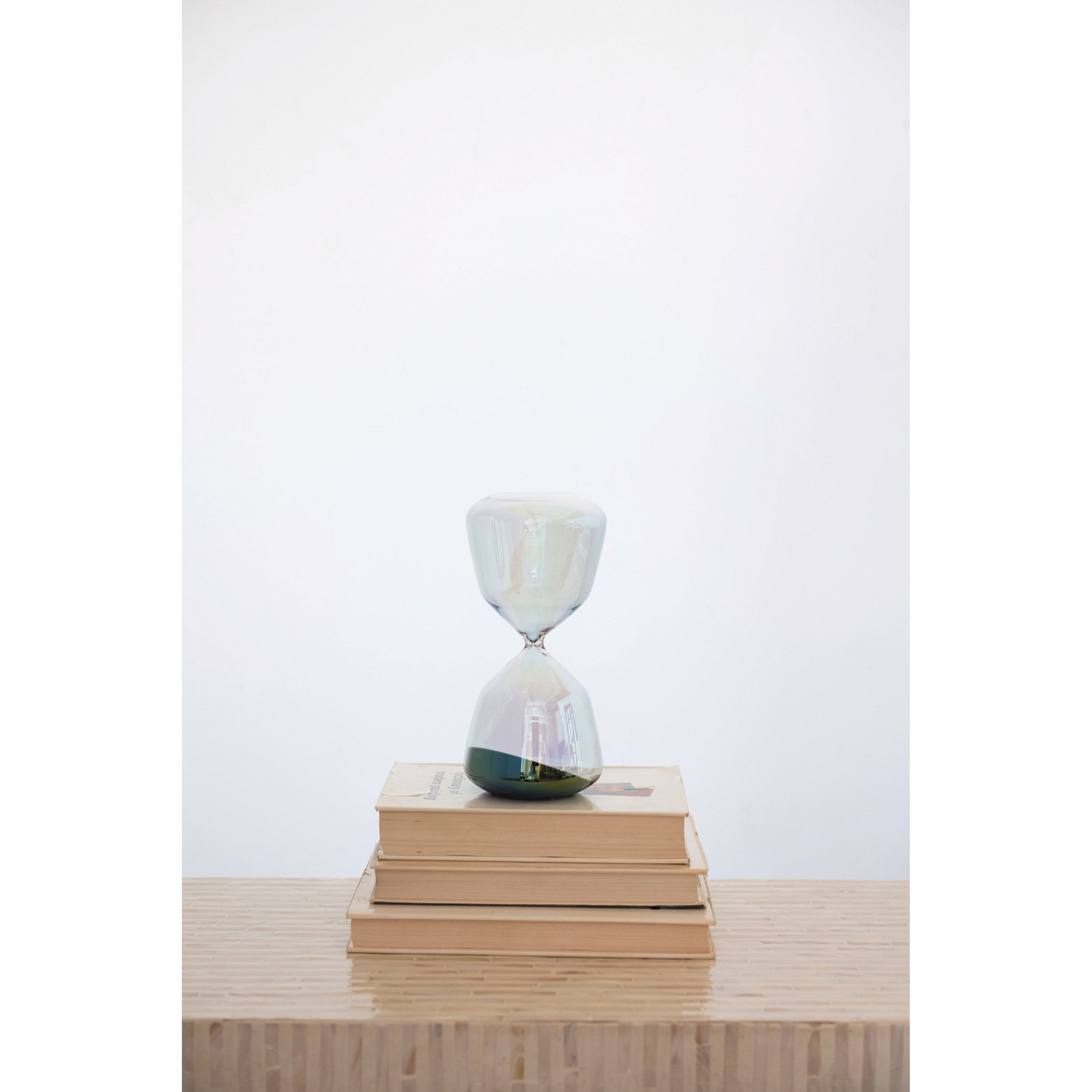 Iridescent Glass Hourglass w/Black Sand